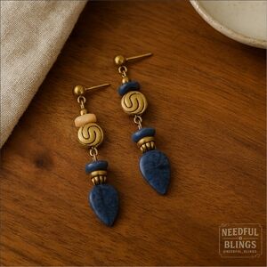 Vintage Boho Sodalite Dangle Earrings with Mother of Pearl